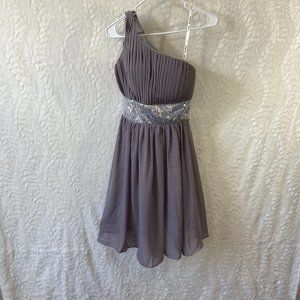 Wedding Prom Cocktail Party Dress Formal one shoulder pleated silver bling waist